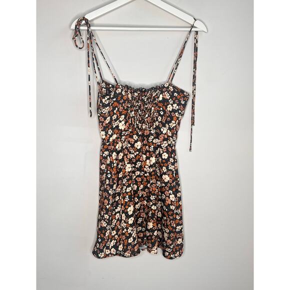 RESA Willow Collection Odi Floral Tie Shoulder Smocked Mini Dress Black Multi XS - Picture 7 of 10